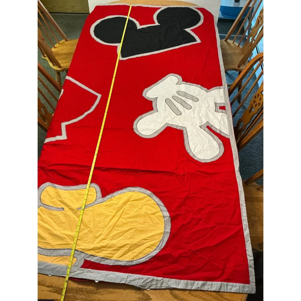 Vintage Disney Mickey Mouse Applique Bedspread Fabric Panel Red 84x42